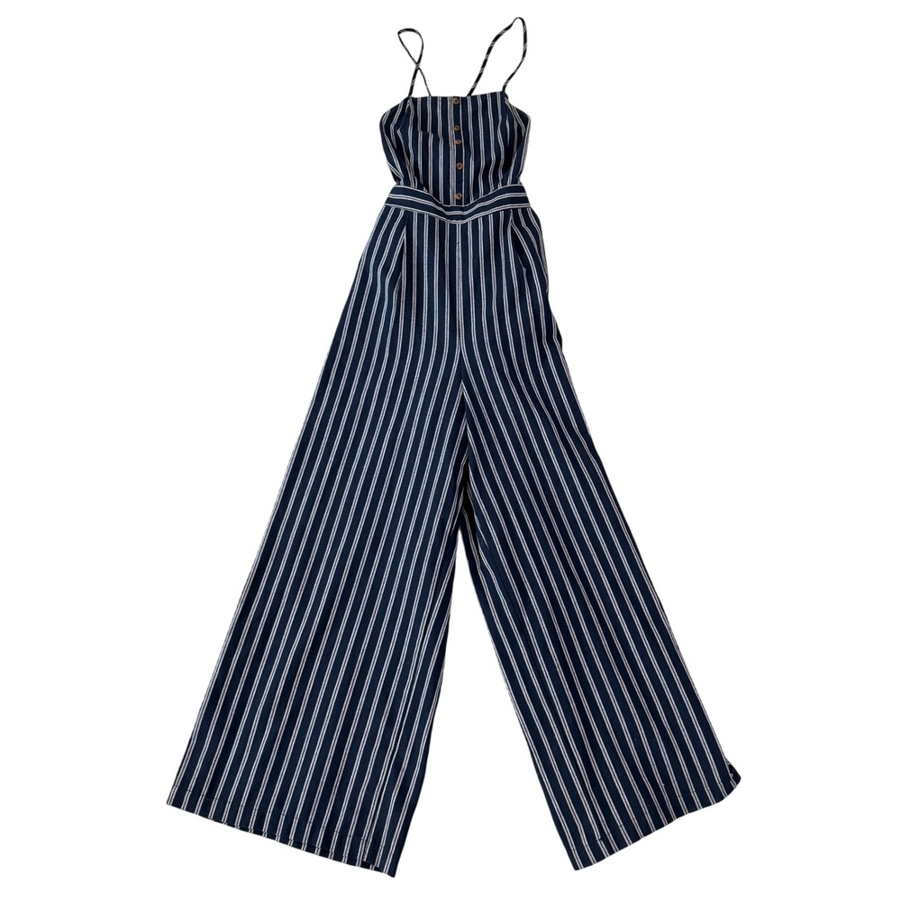 Altar'd State‎ Navy White Pinstripe Wide Leg Jumpsuit Open Back Small